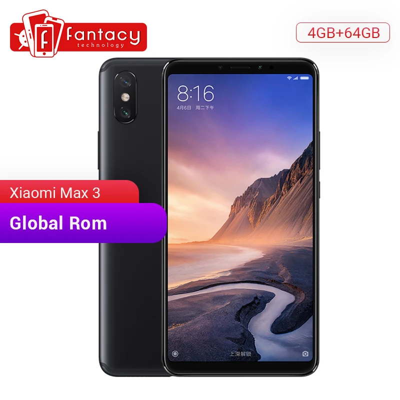 Глобальная ПЗУ Xiaomi Mi Max 3 4 Гб 64 Гб 6," полноэкранный Восьмиядерный процессор Snapdragon 636 5500 мАч QC 3,0 12 Мп+ 5 Мп двойная камера смартфон