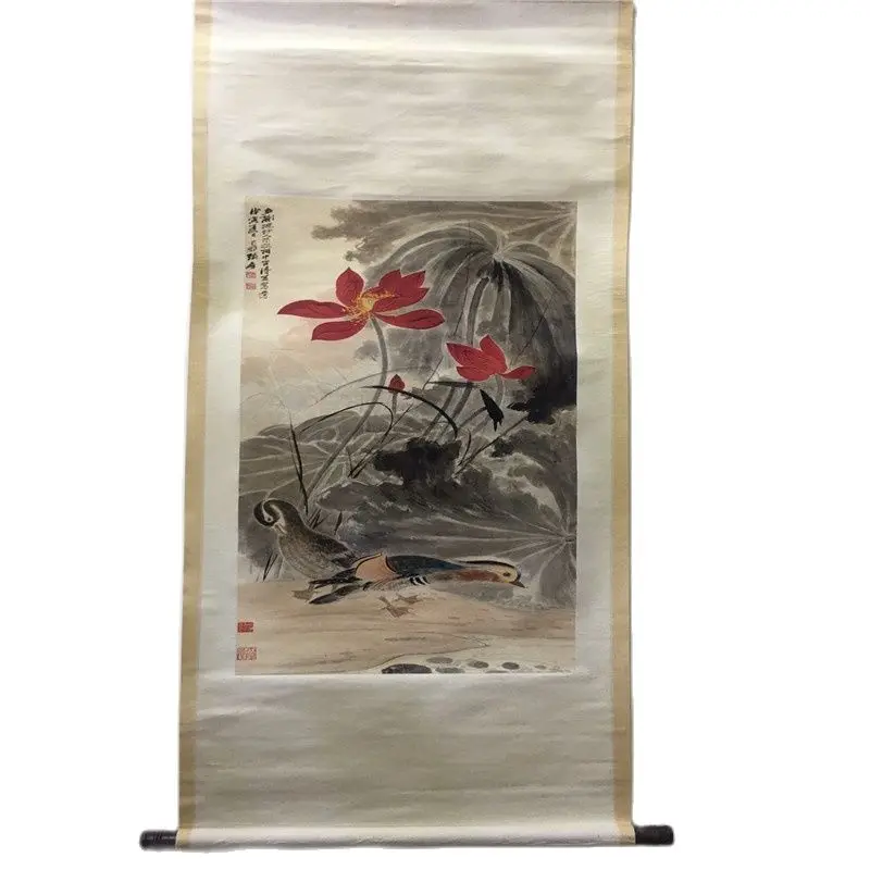 

Китайский Старый свиток Чжан дацянь портрет лотоса Китайская Утка рисовая бумага Средний зал живопись