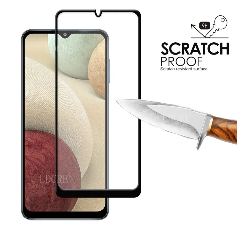 Protector de pantalla de vidrio templado para Samsung Galaxy A12, cristal templado de cobertura completa para c&aacute;mara de Samsung Galaxy M12 A12-2