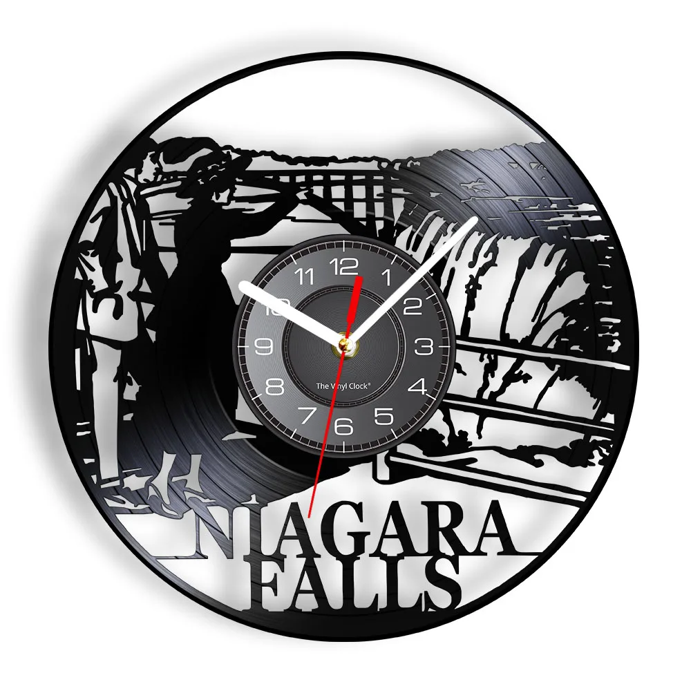Niagara Falls Vinyl Album Record Clock North American Natural Wonders Waterfall Tourist Laser Etched LED Wall Watch Travel Gifts