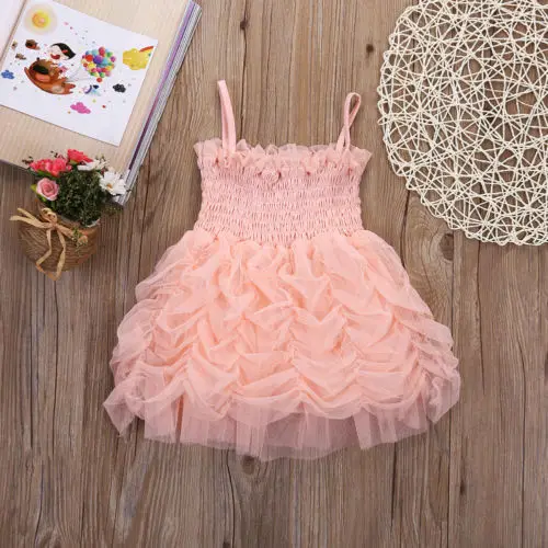Cute Summer Girls Pink Tutu Bubble Party Dress Kids Clothes Girl Sleeveless Petal Decoration For Chlidren | Детская одежда и обувь
