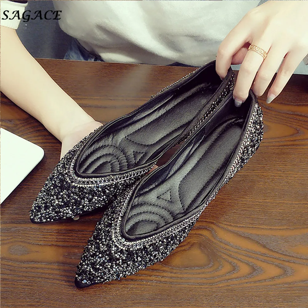 SAGACE/Модная женская обувь на плоской подошве с блестками Летние туфли для девочек