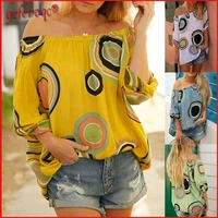 2021 summer women clothes sexy casual long sleeve off shoulder print blouse pullover tops plus size shirts blouses blusas mujer