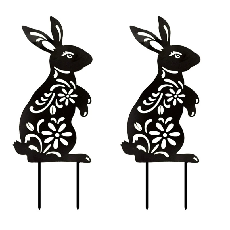 

2Pcs New Rabbit Garden Stakes Decorative Outdoor Yards Arts Lawn Patio Ornament