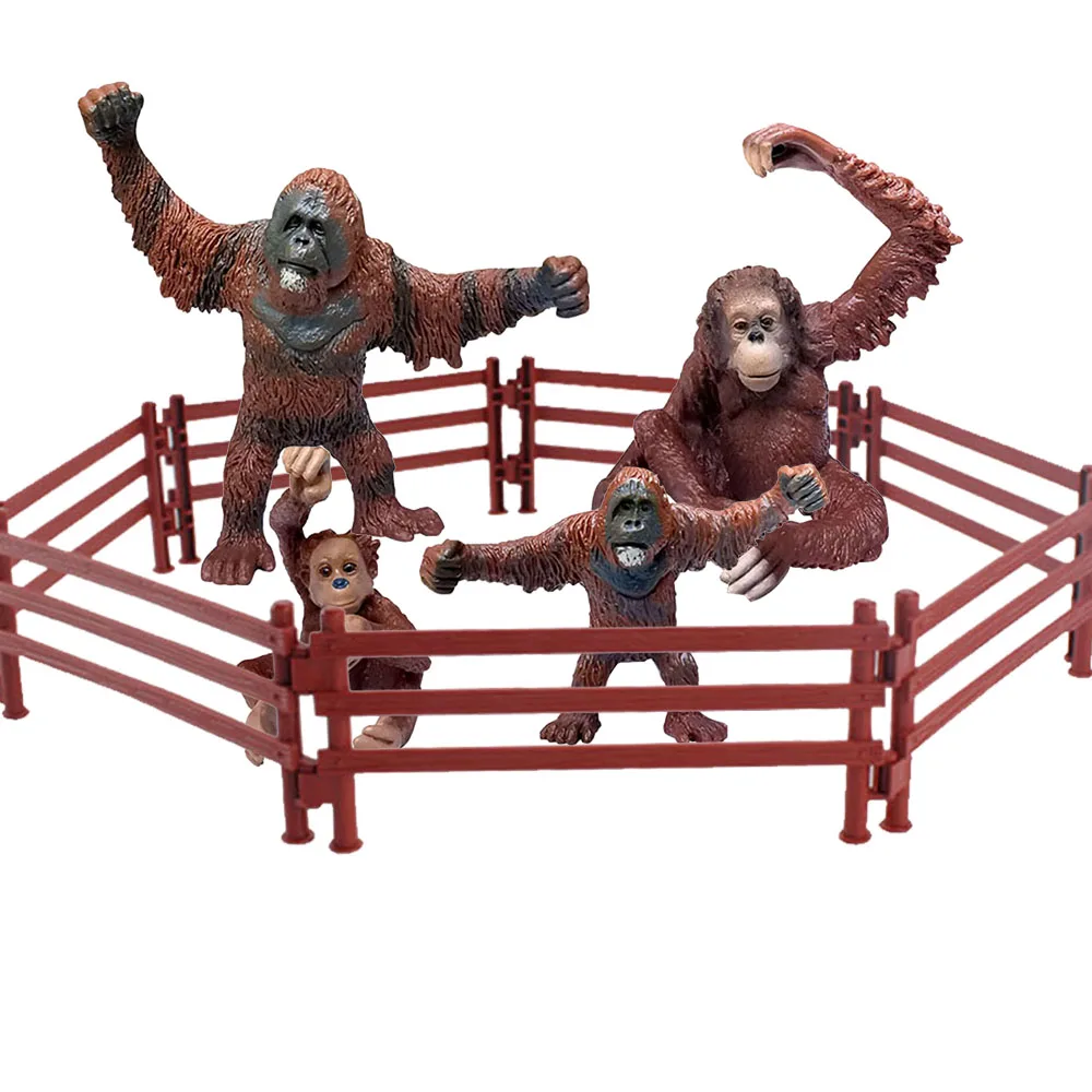 

4PCS/set Simulation Animal Mini Zoo Orangutan Model Figure Doll Boys Girls Toys Scenario Car Ornaments Kids Puzzle Gift