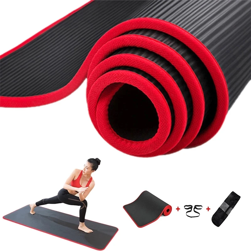 

Jusenda 10MM Yoga Mat 183x61cm NBR Fitness Gym Sports Pilates Pads Carpet Edge-covered Tear Resistant Yoga Matt with Bag&Strap