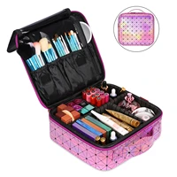 travel makeup bag portable makeup train case for women cosmetic case storage organizer with adjustable dividersbright purple