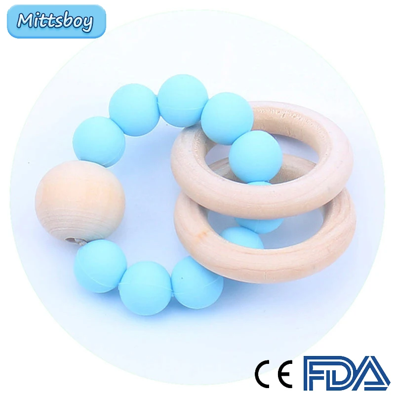 

New Baby Woode Teether Rings Food Grade Beech Chews Pacifier Clip Holder Silicone Beads Pacifier Chains Teether Toys for Newborn