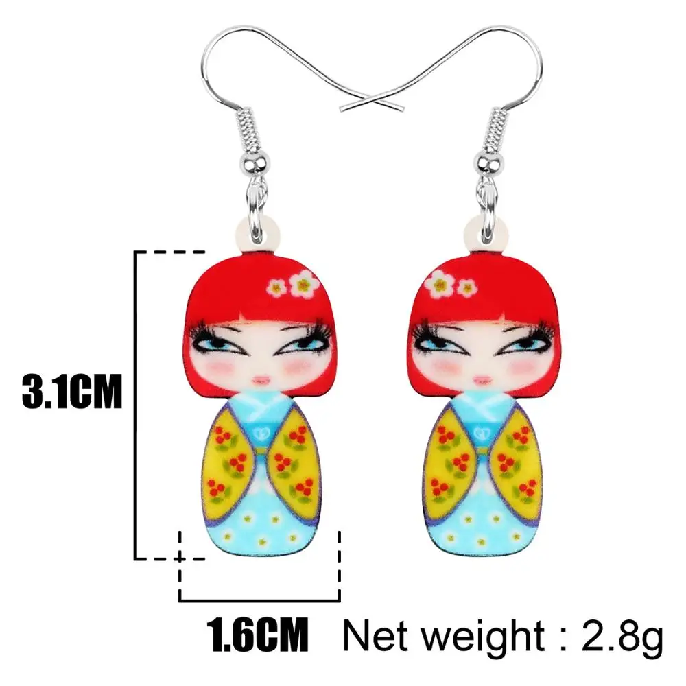 WEVENI Acrylic Red Hair Japanese Kimono Girl Doll Earrings Drop Dangle Jewelry For Women Girls Teens Kid Charms Decorations Gift | Украшения
