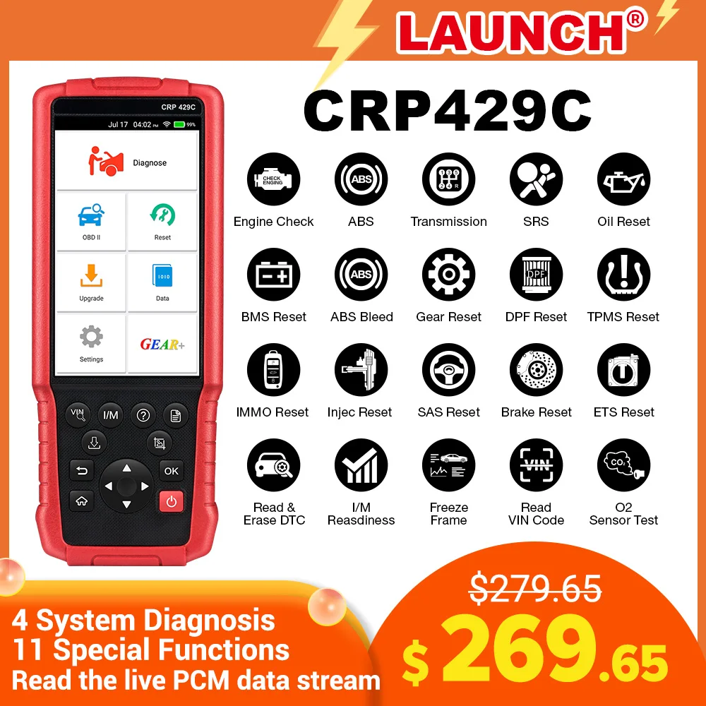 Профессиональный диагностический инструмент LAUNCH X431 CRP429C OBD2 автоматический