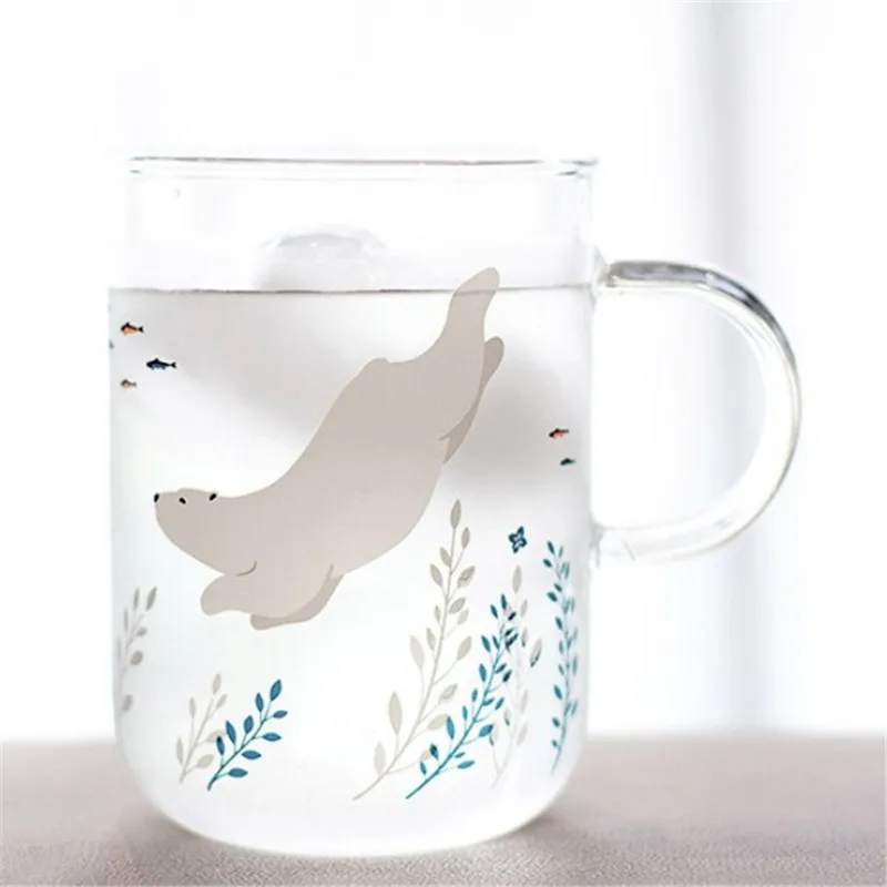 

Cute Polar Bear Glass Mug Lovely Seal Coffee Mug Heat Resistant Glass Tea Cup Beer Mug Japanese Coffee Cup Zakka Novelty