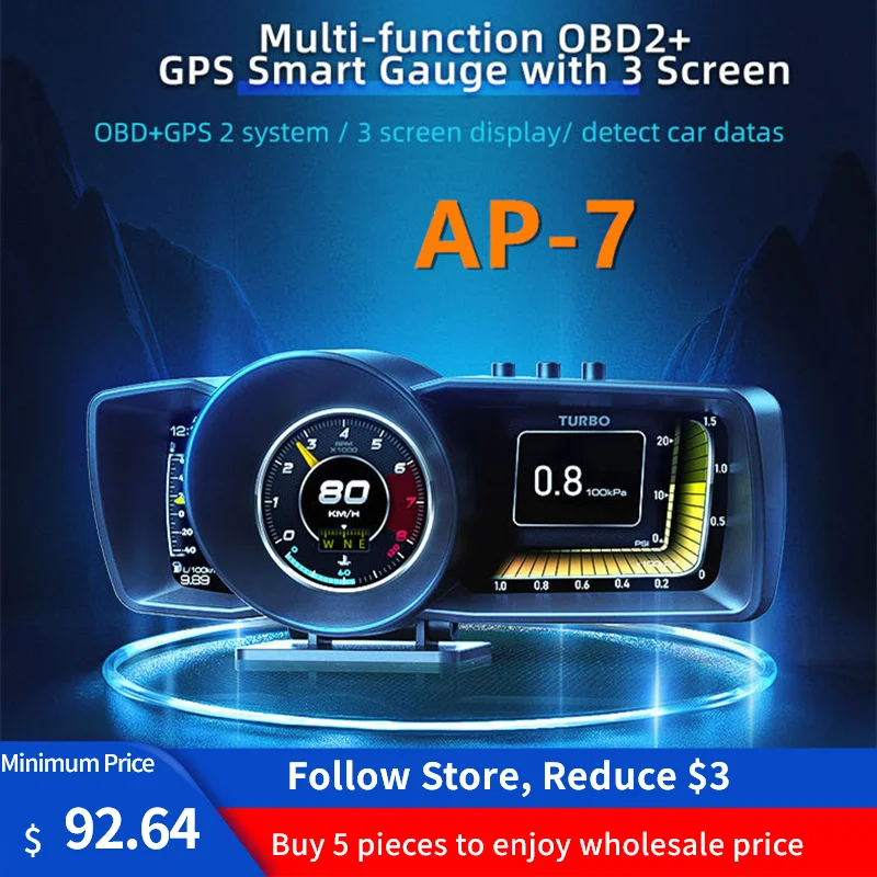 AP 7 HUD Дисплей на голову OBD + GPS Двойная система Модифицированная ЖК Код Таблица