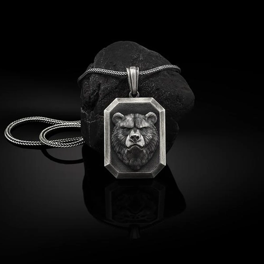 

Animal Bear Head Pendants Amulet Hip Hop Titanium Steel Pendants Necklace Men's New Sweater Chain Necklaces