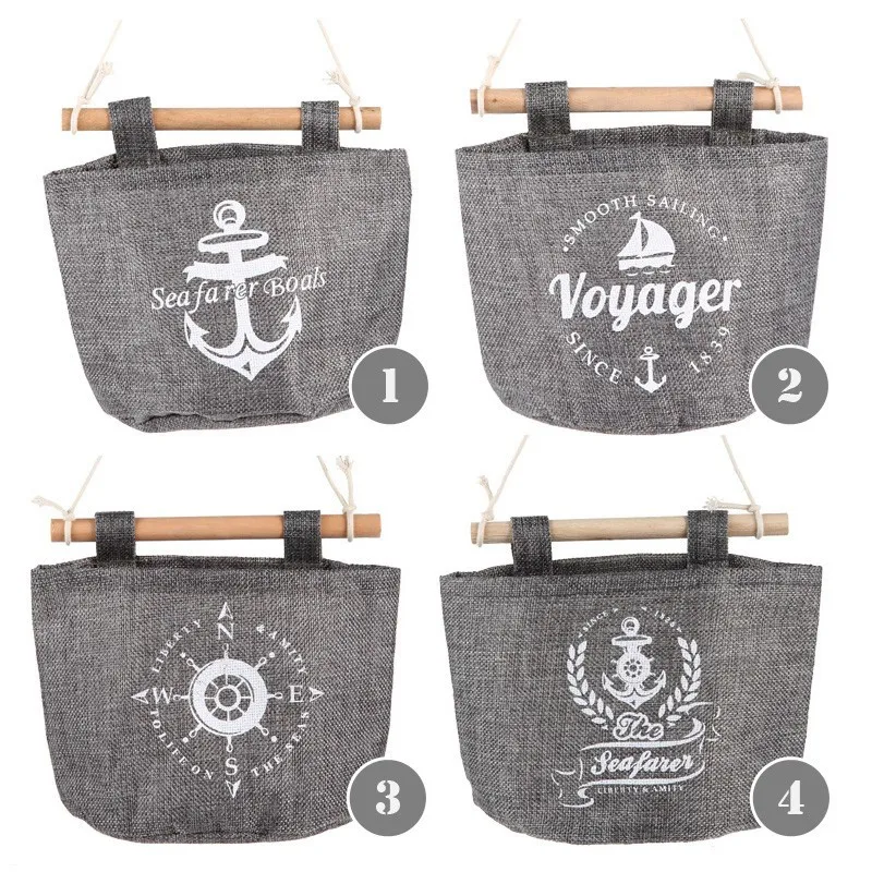 1Pcs Fashion Navy Style Hanging Cotton Linen Fabric Art Receiving Bags Multi-Function Bathroom Door Backpack Closet Storage Bag