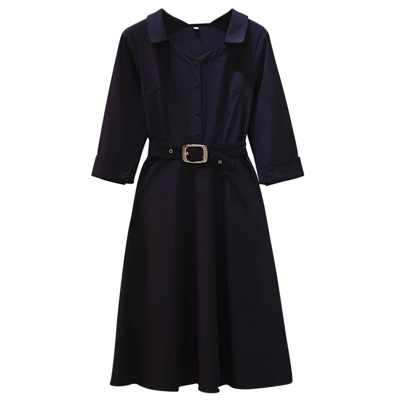 

Plus Size Women Elegant A-Line Dress Summer 2021 Fashion Short Sleeve Double breasted Ladies Office shirt Dresses women robe