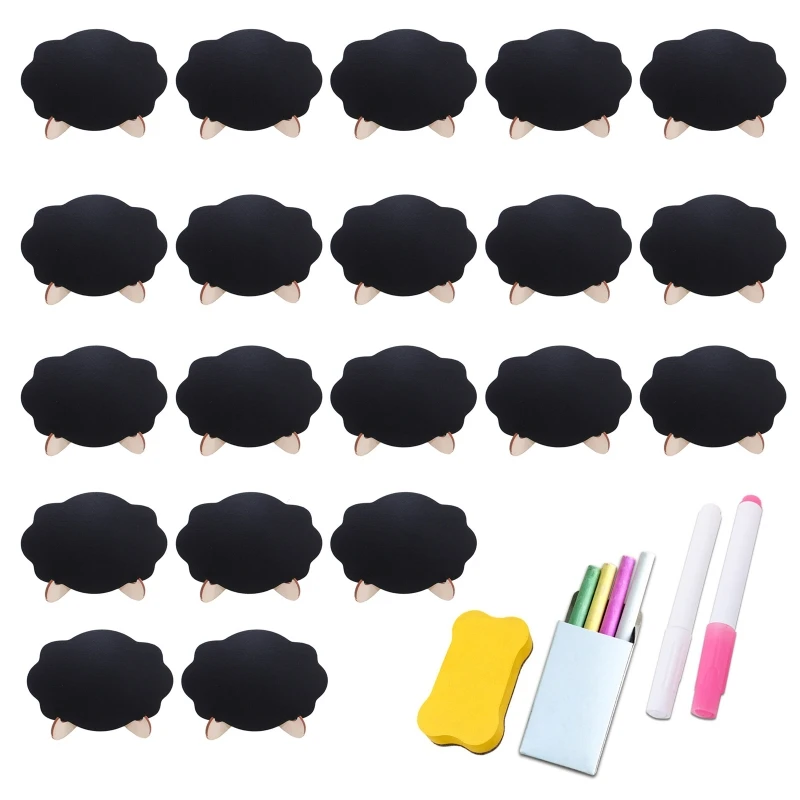 

Mini Chalkboard Signs, 20 Pack Wooden White Framed Chalkboard Labels with Easel Stand, Blackboard for Food Cards, Table Numbers,