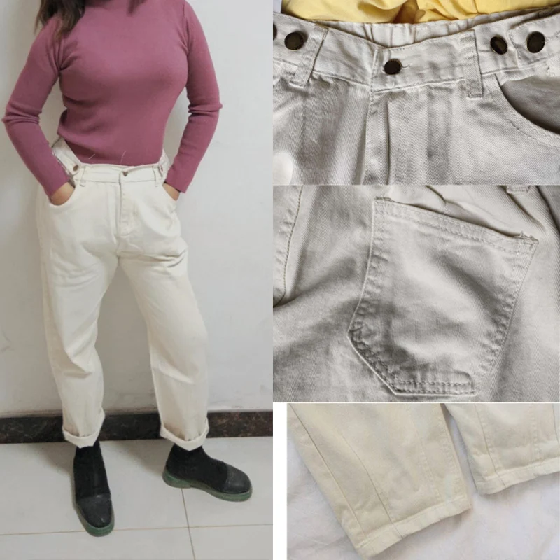 Plus Size Denim Pants Women Cotton White Loose Boyfriend High Waist Mom Jeans Black Spring Beige Blue Banana Streetwear | Женская одежда