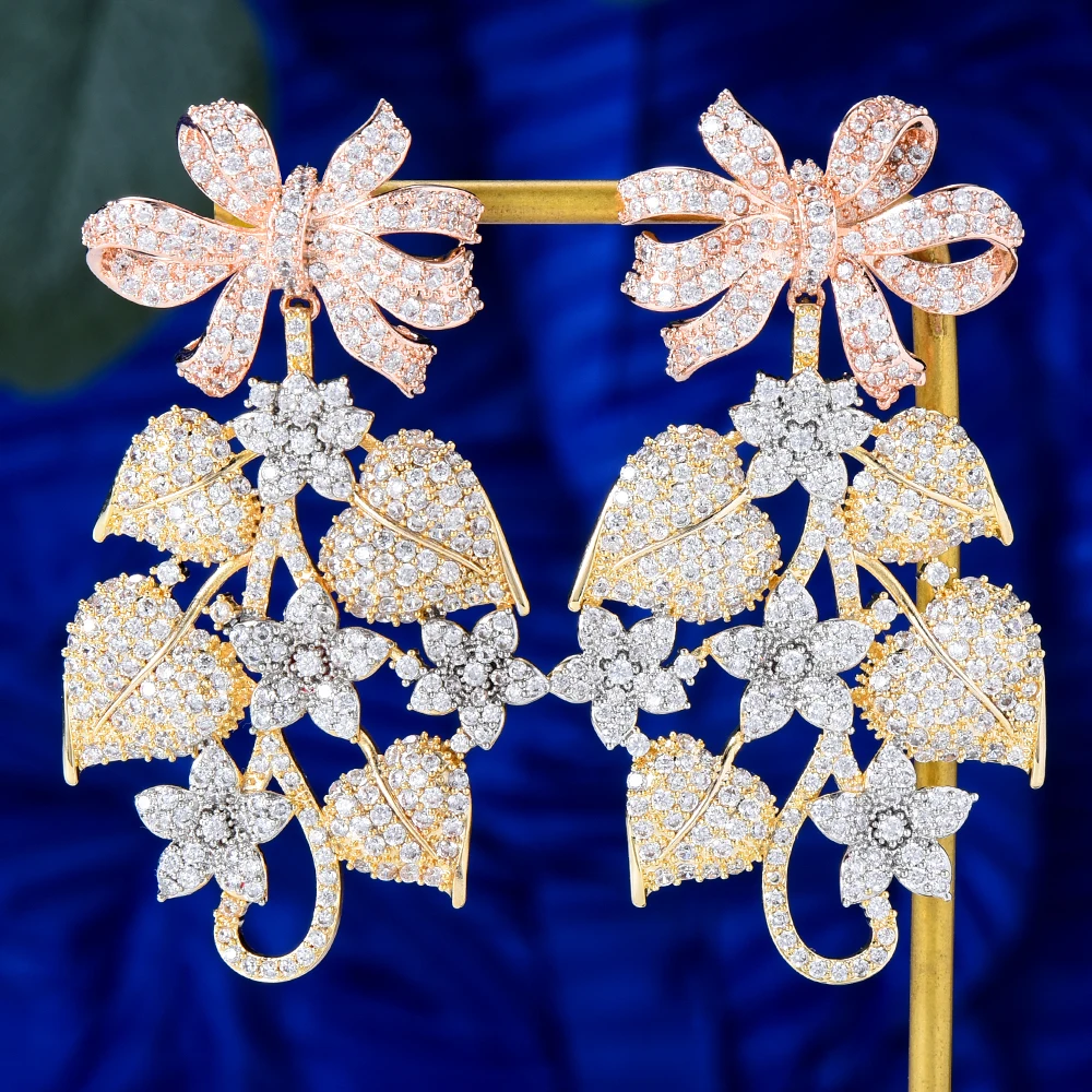 Модные серьги KellyBola в форме цветка и листьев, свадебные ювелирные изделия из Дубая, украшения для невесты, висячие серьги