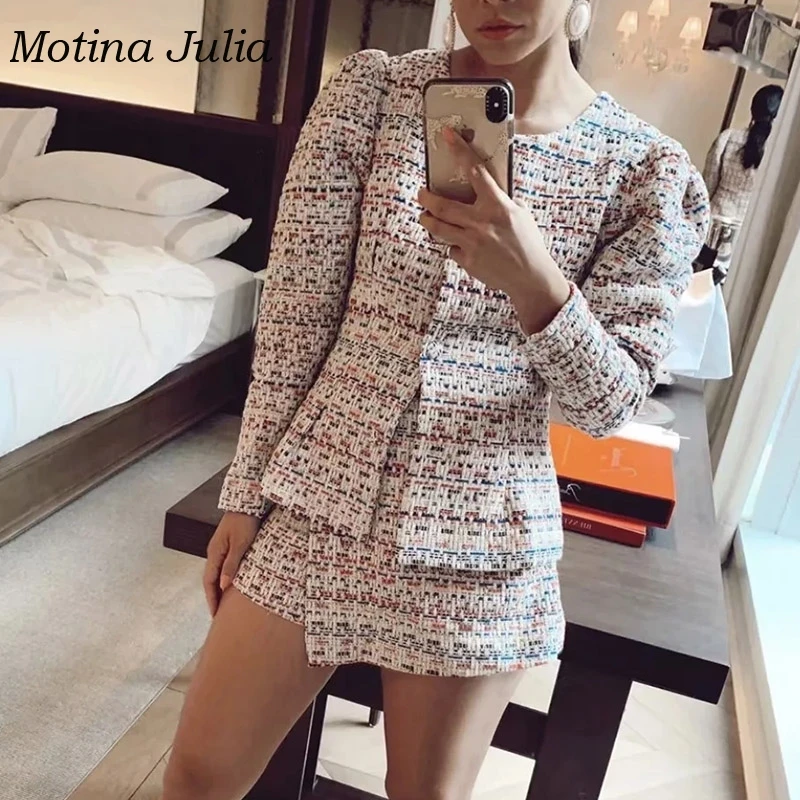 Женский твидовый костюм motin julissa элегантный из двух предметов клетчатая твидовая