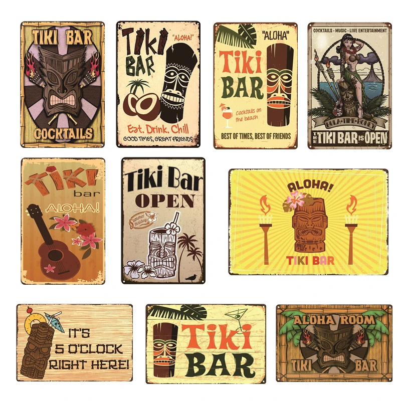 Tiki металлическая вывеска в ретро стиле для винного напитка жестяная пластина