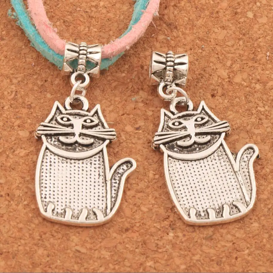 

60PCS Zinc Alloy Lazy Cat Animal Gig Hole Beads Dangle 19x38 mm Fit European Charm Bracelets B1161