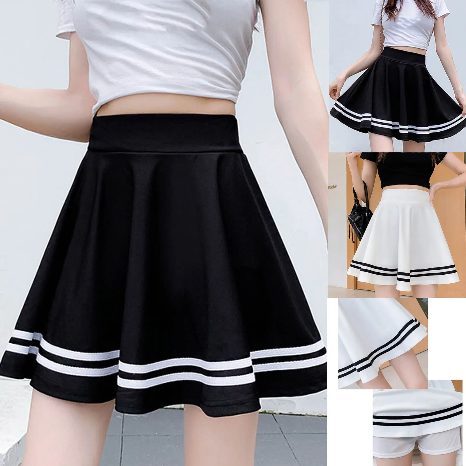

Fashion Women Solid Uniform A-Line Skirt Anti-Burnout High Waist Women Skirt Elastic Midi Skirts Sexy Girl Mini Short Skirts