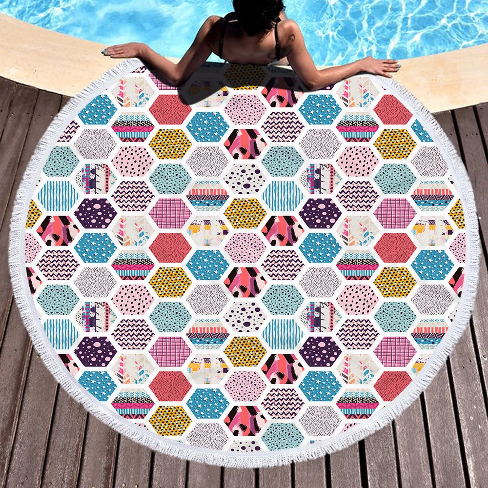 Летнее круглое пляжное полотенце для путешествий с кисточками из микрофибры