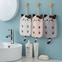 kitchen bathroom towelette coral fleece cat embroidered hand towel square towel bathroom hanging absorbent towel