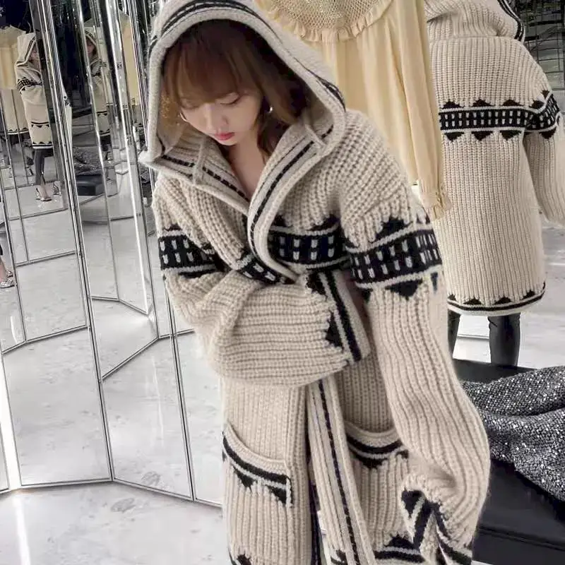 

Thick Sweater 2021 Autumn New Long Style Cardigan Women Loose Patchwork Casual Knitted Sweater Popular Coat Oversized Sweater