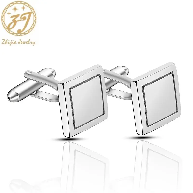Простые квадратные запонки Zhijia в деловом стиле для мужчин серебристые