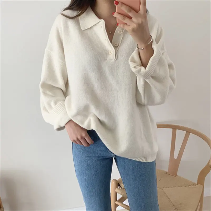 Женский свободный пуловер Alien Kitty повседневный однотонный шерстяной вязаный