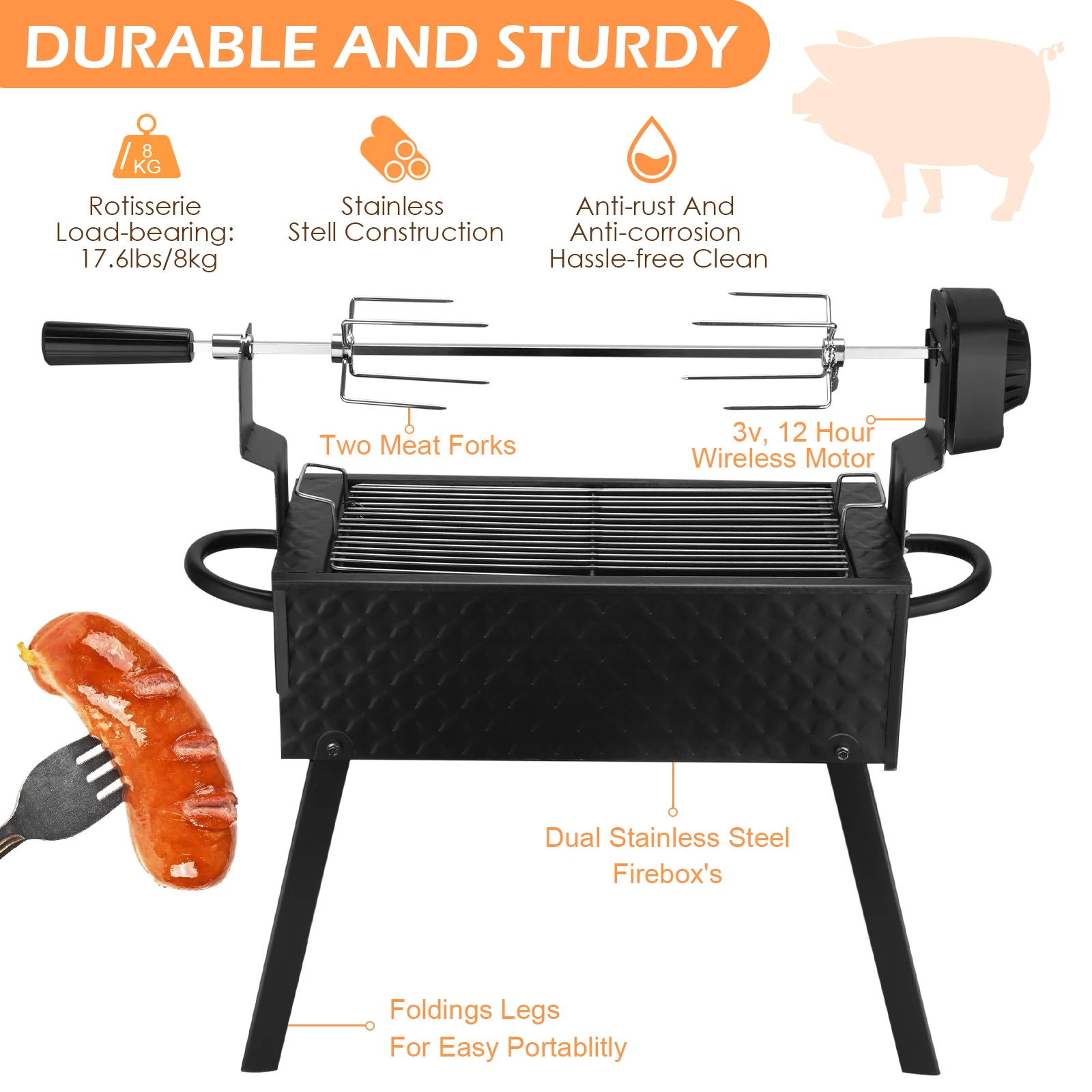 eu uk us 2 in 1 grillelectric rotisserie kit automatic barbecue bbq folding roaster roast stove grill stainless steel outdoor free global shipping