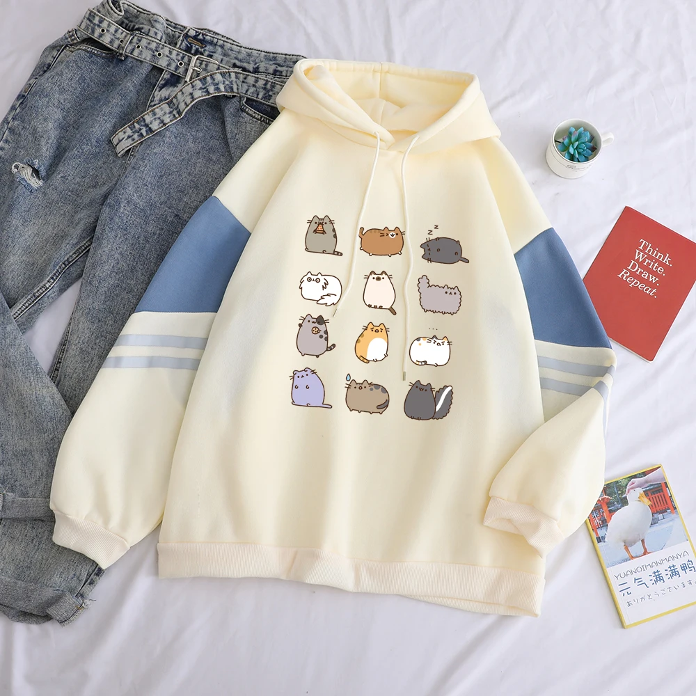 

Woman Clothes Harajuku Hoodies Spell Color Splicing Loose Cute Cartoon Print Fleece Casual Korean Kawaii y2k Women's Sweatshirts