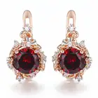 Серьги-гвоздики женские из розового золота 585 пробы, с прозрачным красным фианитом