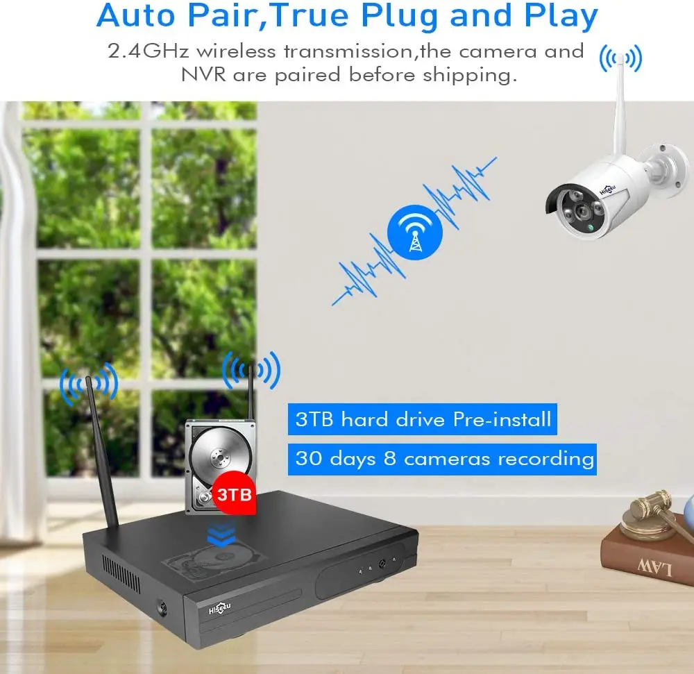 Беспроводная система видеонаблюдения Hiseeu 1080P H.265 + 8 каналов 2 м HD Wi Fi комплект