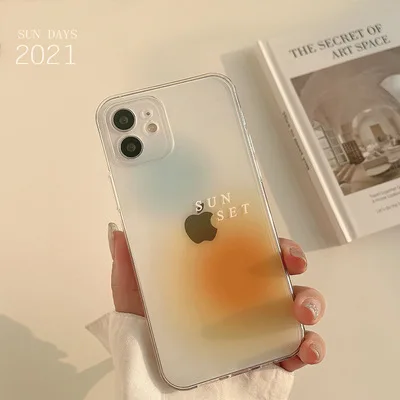 

Individuality Stylish Gradient Blue Orange Smudge Simple English Letters Transparent Shell Suitable For Apple Series 12Pro Max