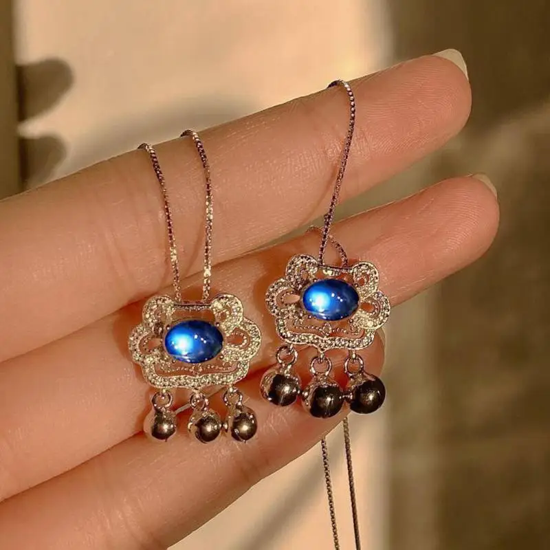 

Ожерелье лунный камень ожерелье в китайском стиле с безопасным замком для женщин, ожерелья и подвески с маленьким колокольчиком, ожерелье с...