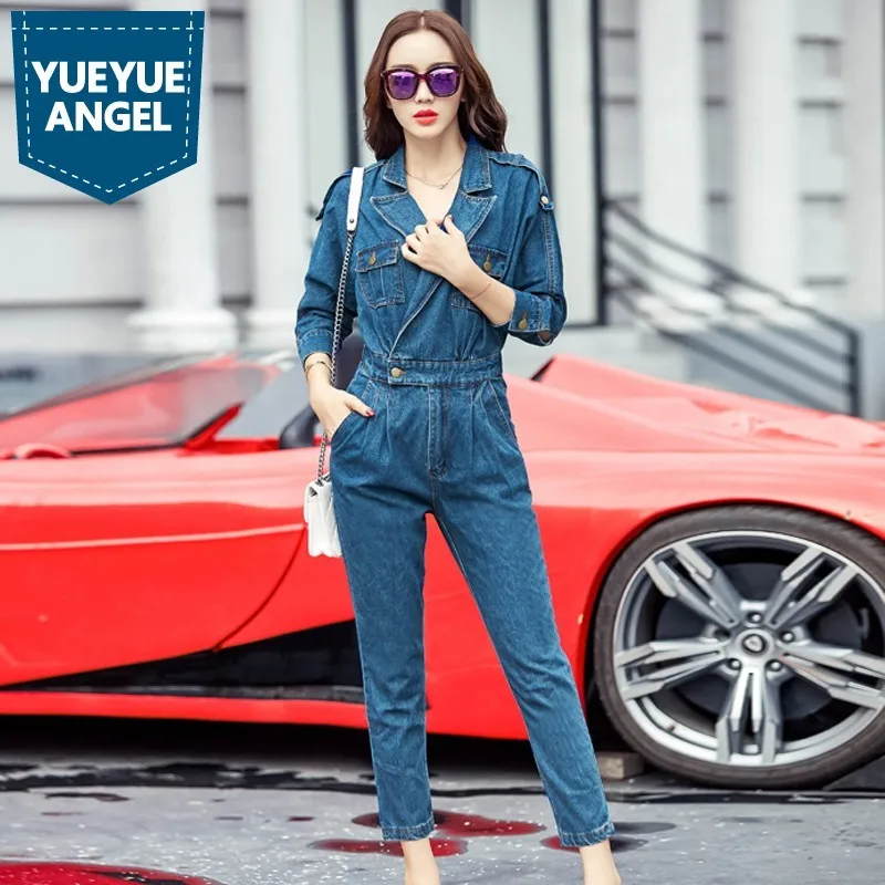 Женский джинсовый комбинезон элегантный весенний Повседневный Облегающий с