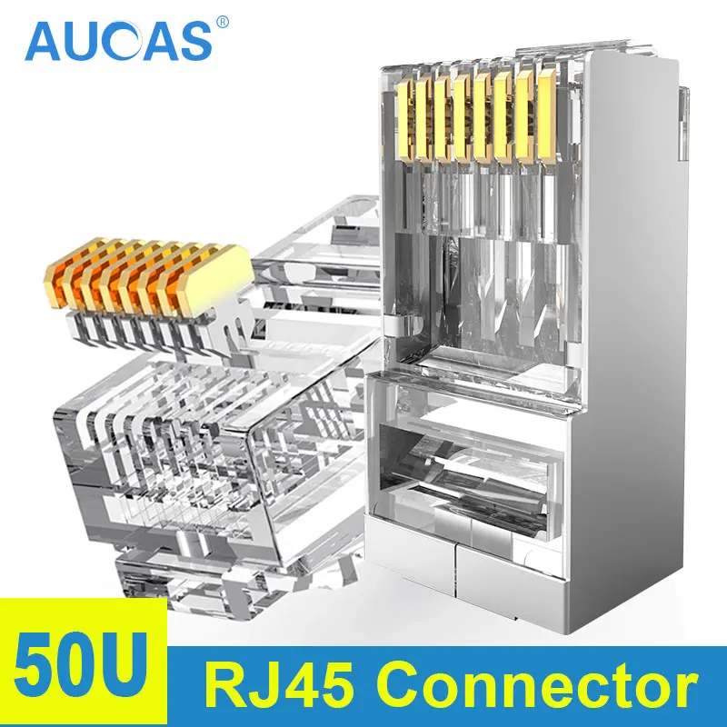 Обжимные Щипцы AUCAS Rj45 CAT6 CAT7 сеть Lan 50U Позолоченные 8P8C Utp разъем для головки женское