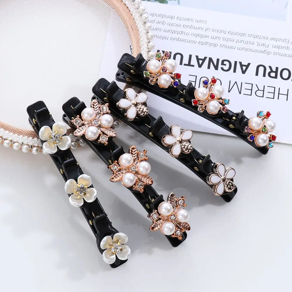 

Girls Women‘s Fashion Pearl Flower Hair Clips Double Layer Hairpins Rhinestone Buttons Headwear Styling Bands Clip Accessories