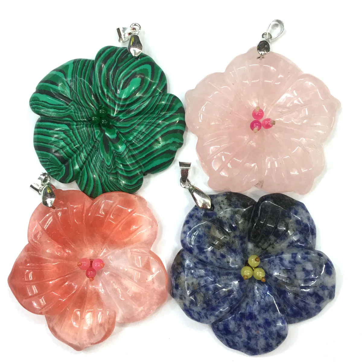 

Flower-shaped Watermelon Red Stones Pendant Reiki Healing Natural Stone Amulet DIY Jewelry Natural Stone Charms Size 50mm
