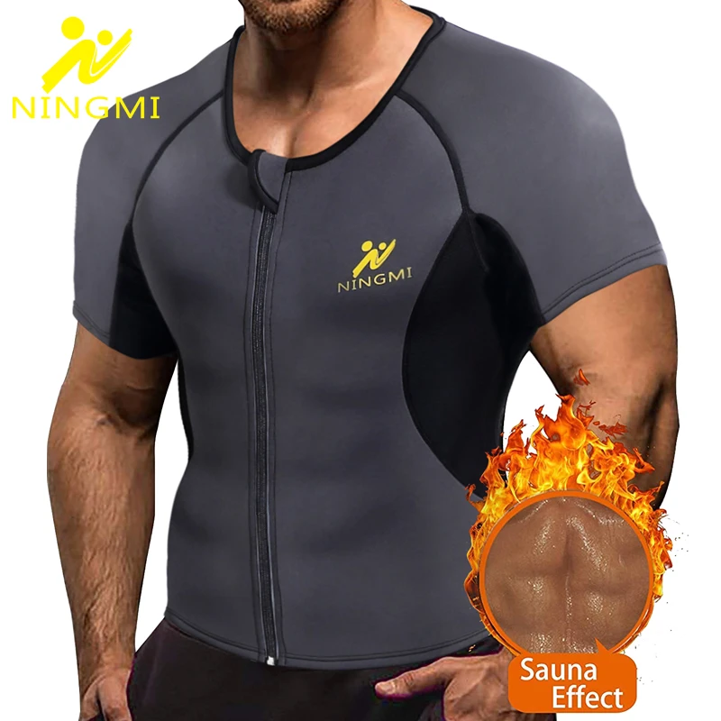 

NINGMI Sport Shirt Body Shaper Slimming Waist Trainer Men Tank Top Neoprene Sauna Vest with Zipper Mesh Shapewear Warming Jacket