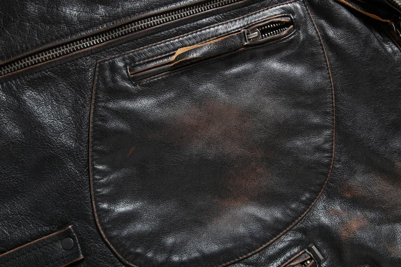 

Men's 2021 New Genuine Leather Vintage Cowhide Slim Turndown Collar Jacket Brand Designer Motorcycle Rider Coat Male