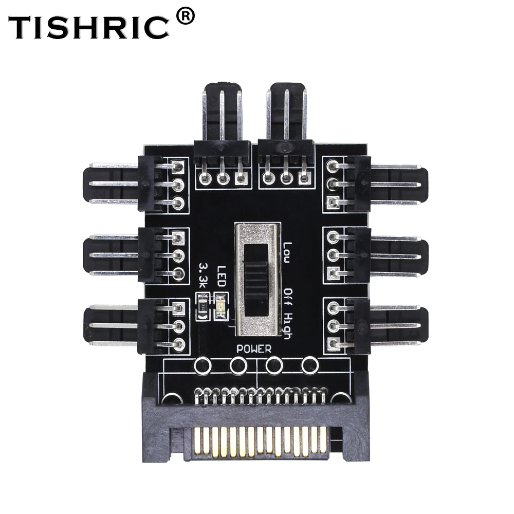 

TISHRIC Fan Hub Splitter SATA 1 to 8 10 PC Cooler Cooling Cable PWM Molex 12V 3Pin Power Supply Adapter For Computer PC