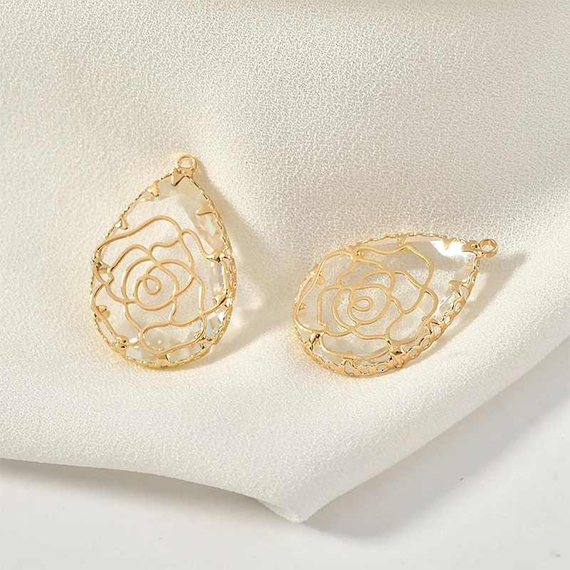 Прозрачный кристалл роза Кружева медный ободок падение кулон DIY серьги ожерелье