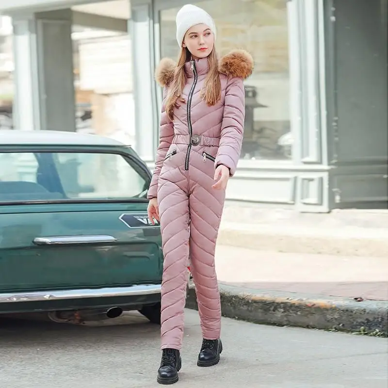 Women's Winter Parka Fashion Slim Coat Solid Hooded Fur Collar Warm Snow Jacket With Belt | Женская одежда
