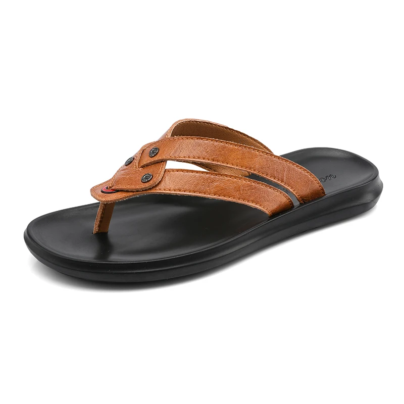 Summer Luxury Brand Men Flip Flops New Men's Slippers High Quality Leather Fashion Beach Sandals Shoes for | Обувь