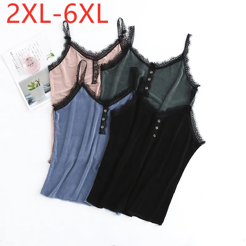 

Новинка 2021 Летняя женская обувь размера плюс; Camisole Топы для женщин большого размера без рукавов Тонкий эластичный кружевное платье без рука...