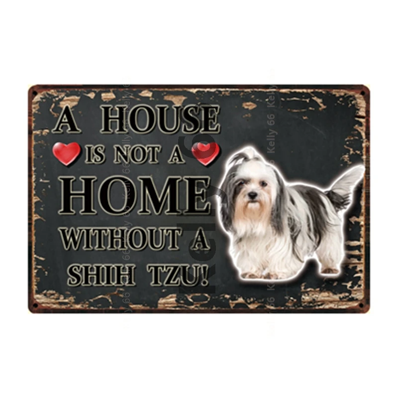 

[ Kelly66 ] Pet Dogs Rules Warning Better Life With Shih Tzu Metal Sign Home Decor Bar Wall Art Painting 20*30 CM Size DG-14