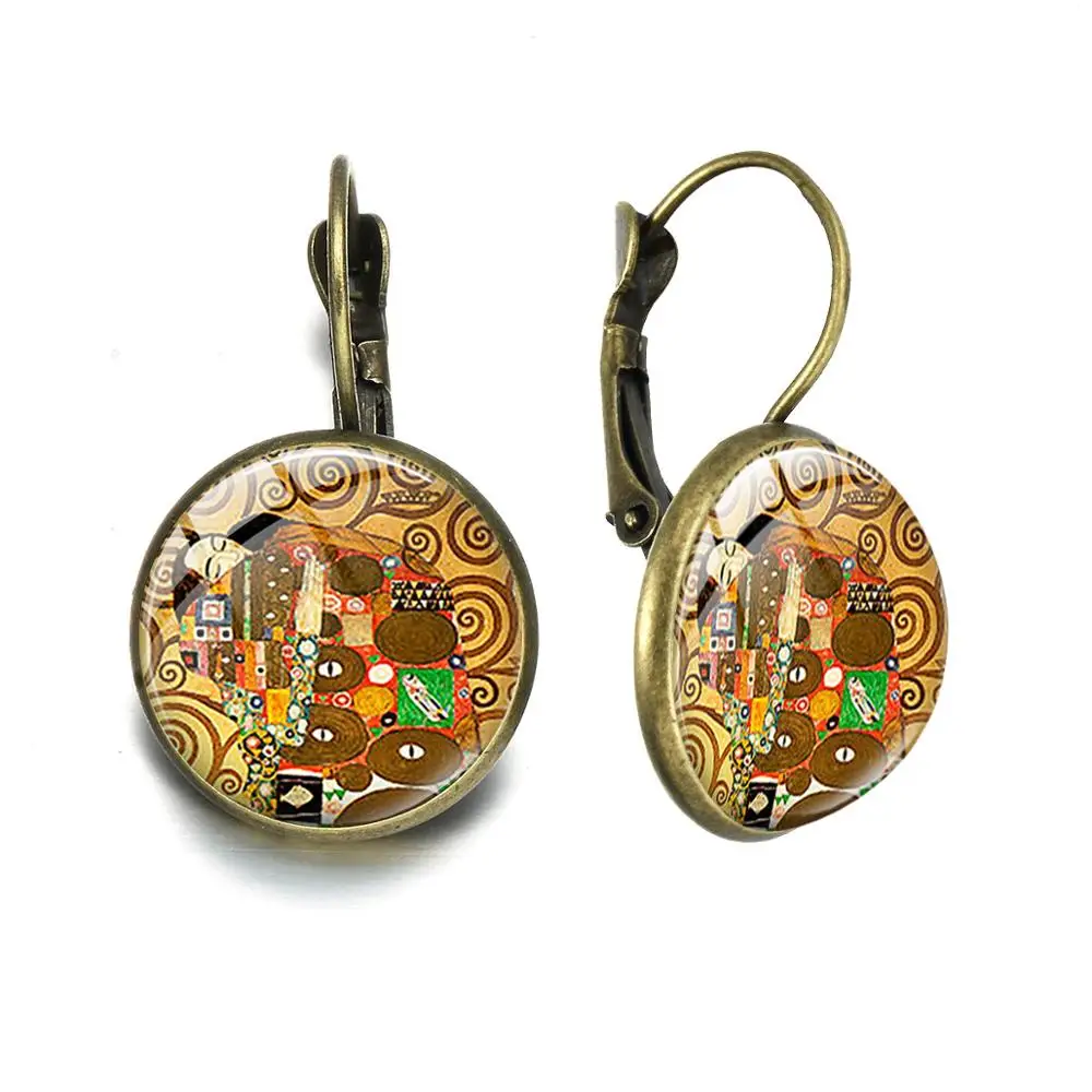 SONGDA Classic The Kiss Cameo Glass Art Picture Earrings Gustav Klimt Oil Painting Theme Hook Women Handcrafted Jewelry | Украшения и